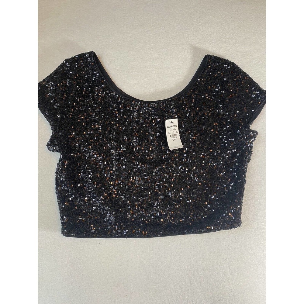 Express black sequin side zip crop top size small New With Tags MSRP $59.90